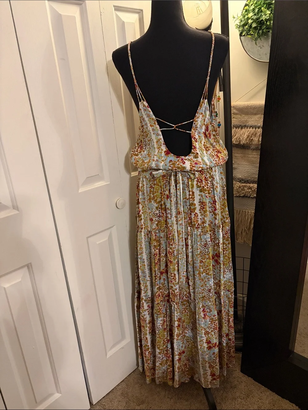 Free People Valerie Floral Bohemian Maxi Dress in White, Red, Olive